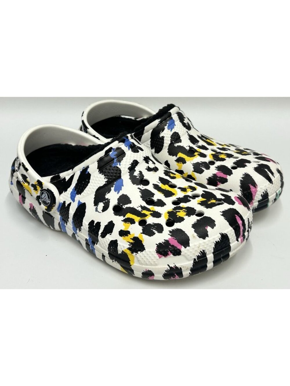 Crocs Classic Lined Clog Leopard Print Multi Color Womens 6 Rainbow Multicolor
